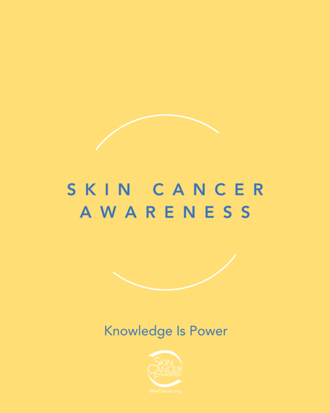 Skin Cancer Awareness poster on a yellow background.